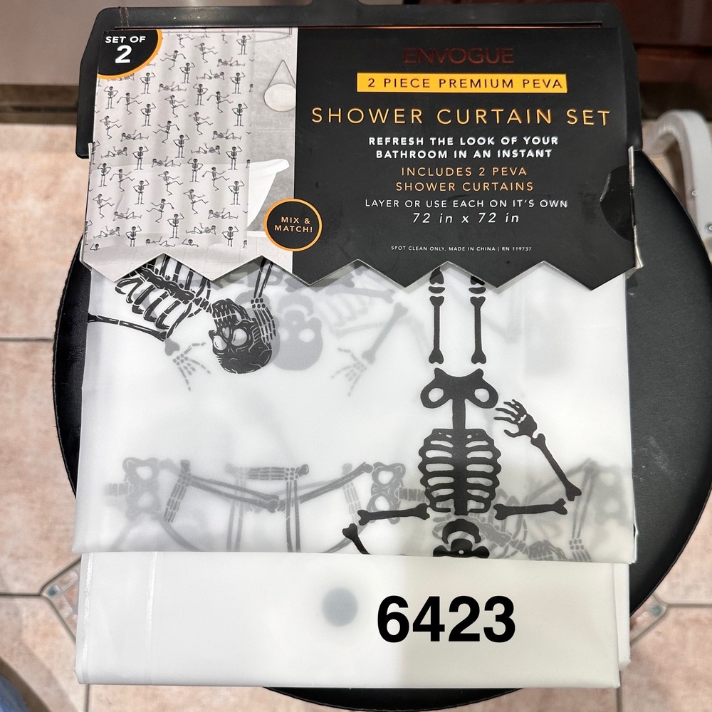 Halloween Dancing Black Skeletons Shower Curtains 72x72 Set of 2 New Spooky
